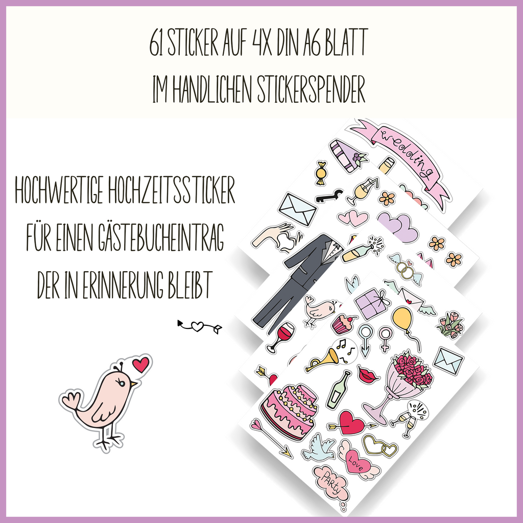 Hochzeits-Stickerbuch | Mattes Material elegant gebunden | Sticker für Gästebuch & Fotoalbum | Exklusives Hochzeits-Design