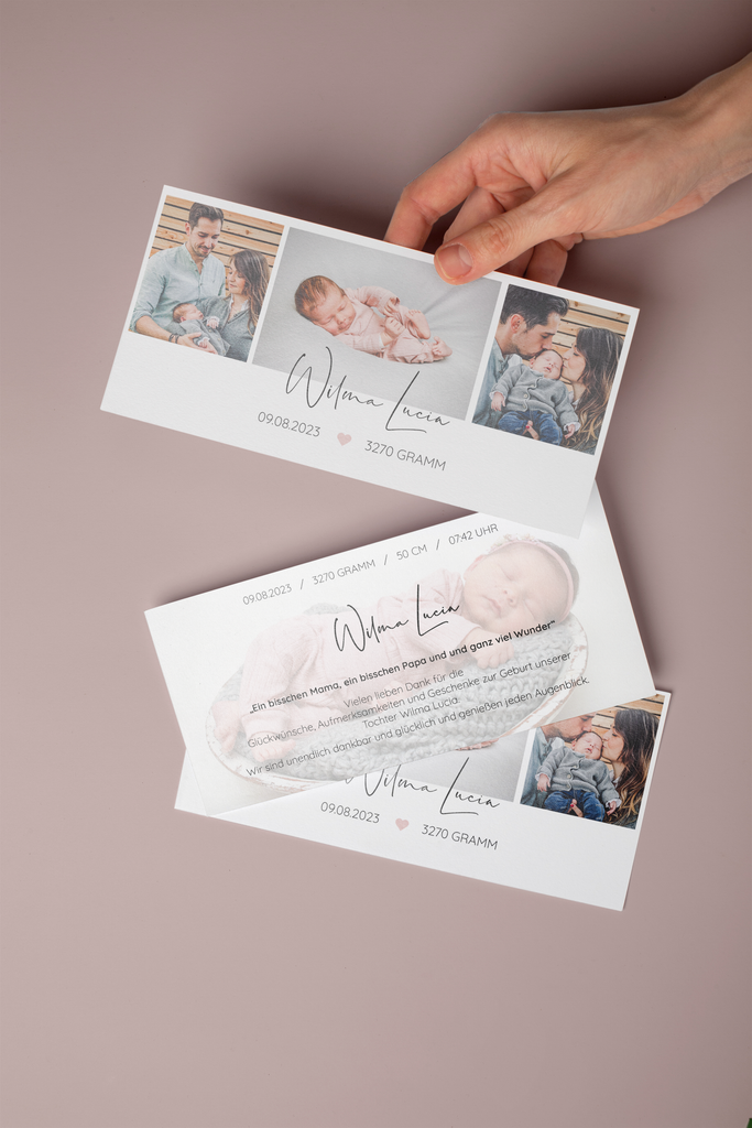 10x Individuell Gestaltete Luxus-Geburtskarten Dankeskarten auf Premium-Papier