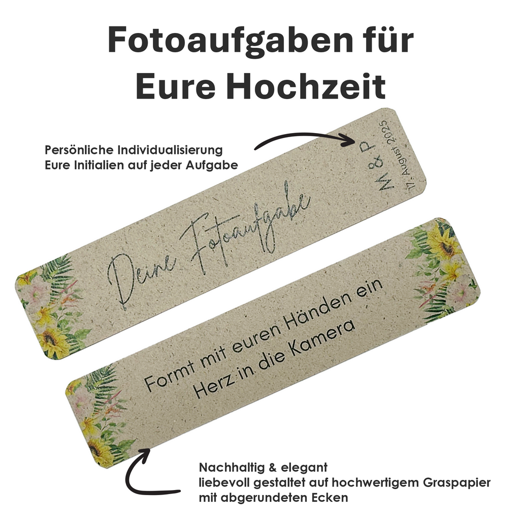 110 Personalisierte Fotobox-Aufgabenkarten zur Hochzeit - Nachhaltig & Elegant