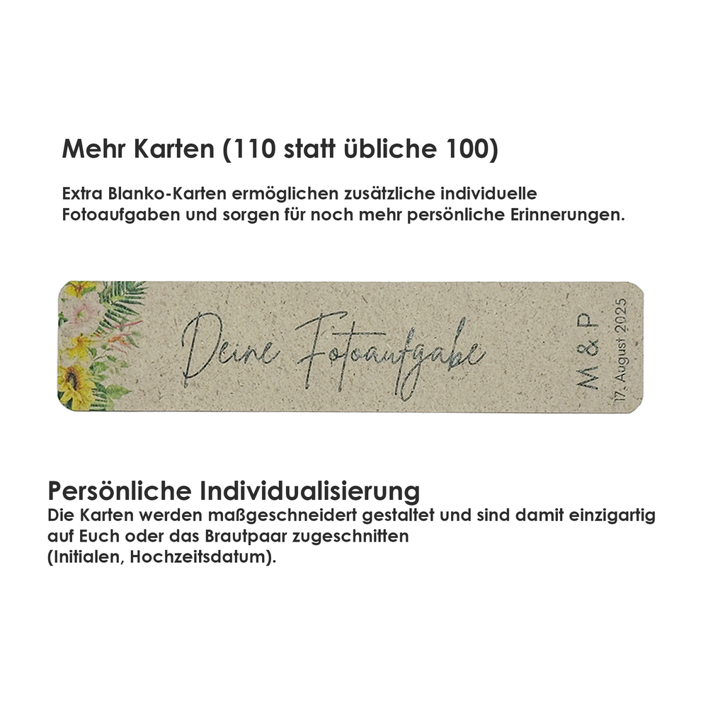 110 Personalisierte Fotobox-Aufgabenkarten zur Hochzeit - Nachhaltig & Elegant