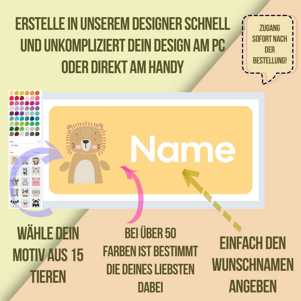 108x Namensaufkleber - tierisches Design - gestalte selbst im Designer