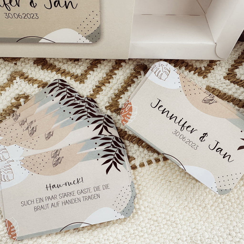 Handgefertigte Fotobox-Spielkarten im Boho-Design – 85x Spaß & Erinnerungen am Großen Tag