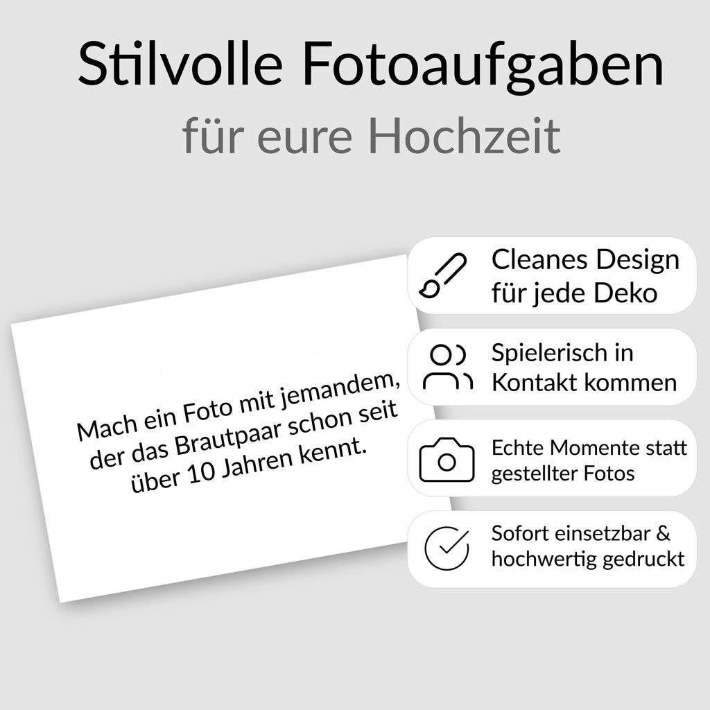 110 Fotoaufgaben Hochzeit – hochwertige Karten DIN A7 für Gäste, Fotobox & Gespräche | Hochzeitsspiel modern, stilvoll & sofort einsatzbereit