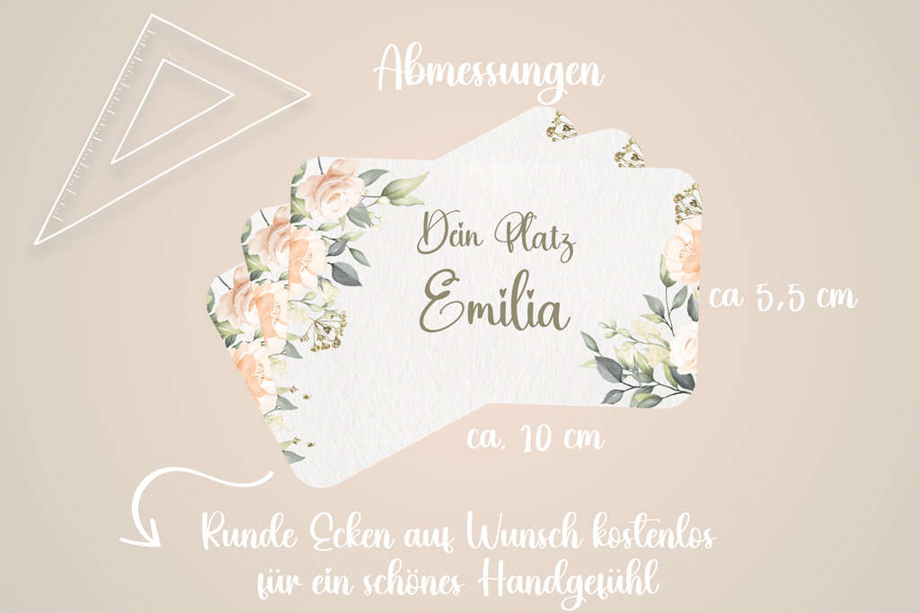 Exklusive & individuelle Platzkarten im eigenen Design mit Name und individuellen Aufgabe auf der Rückseite