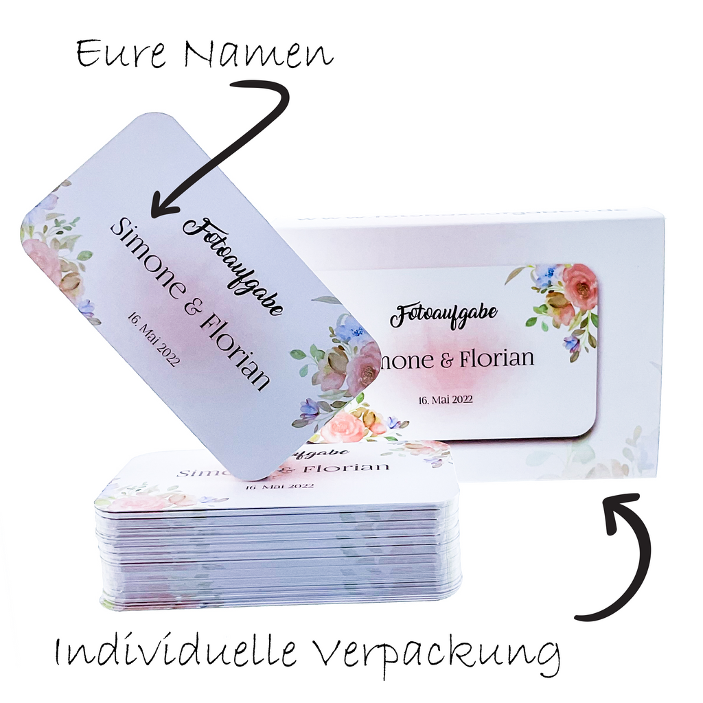 101 individualisierte Fotoaufgaben für Eure Hochzeit im Aquarell-Blumen Design